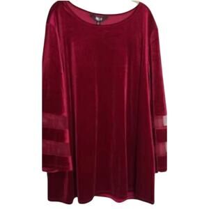 NWT Slim Factor women’s 1X deep crimson velvet top mesh insert 3/4 bell sleeves